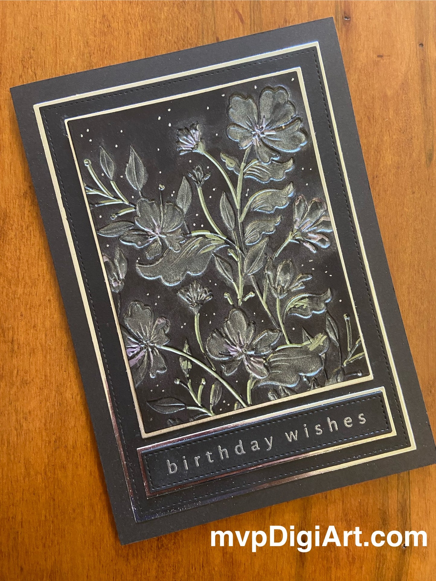 Handmade Birthday Card |Black and Silver Metallic Floral Embossed