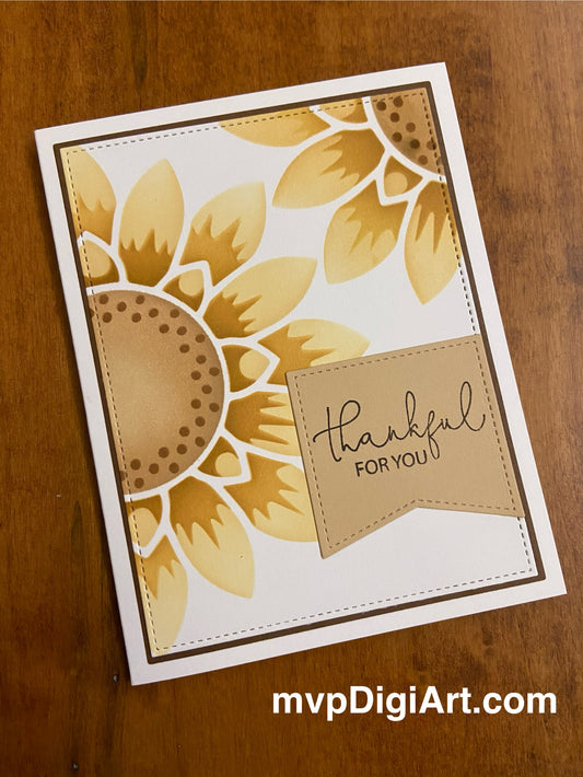 Handmade "Thankful For You" Card with Stencilled Sunflowers | Thank You Card