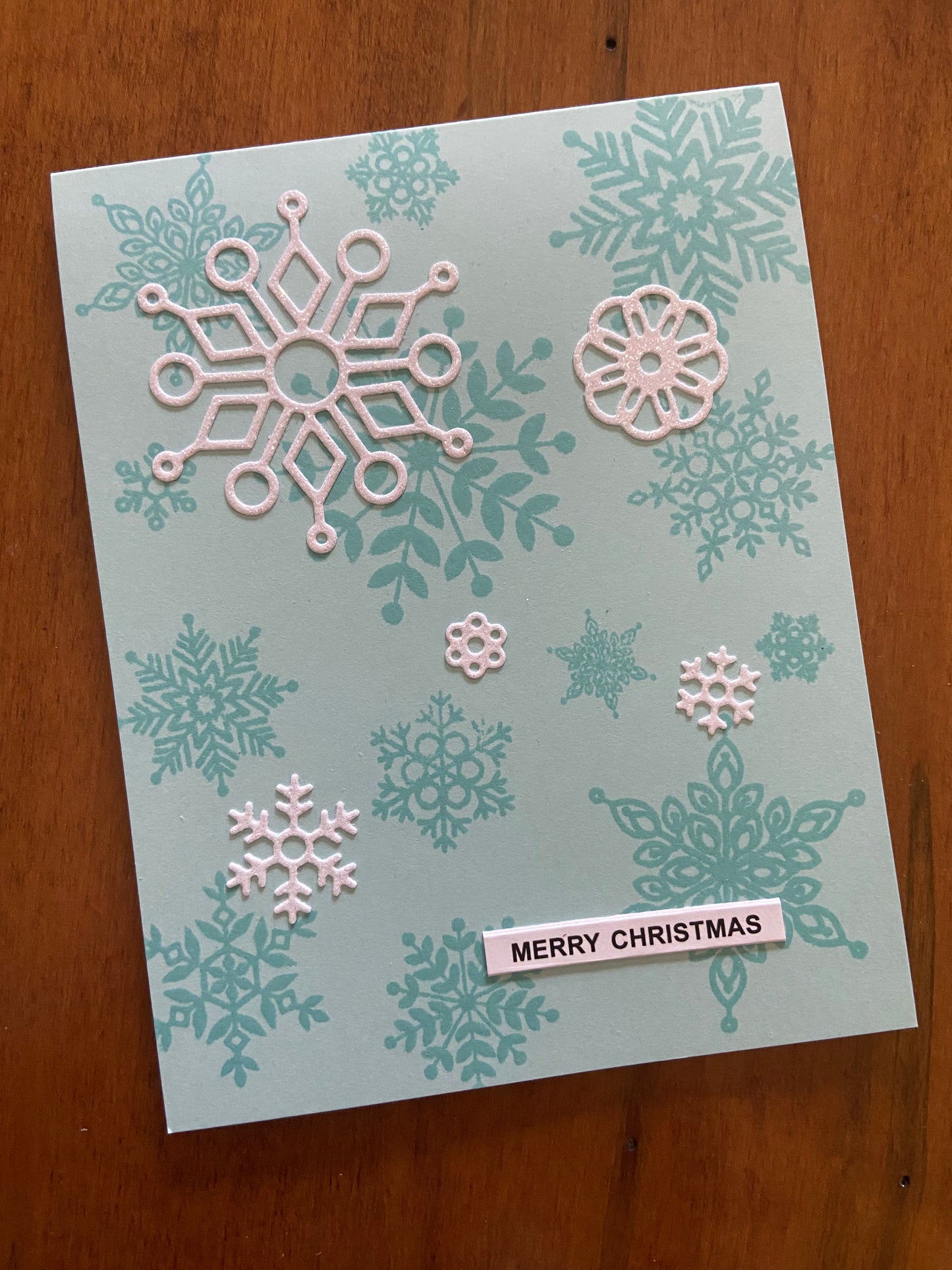 Handmade Christmas Card - Blue and White Snowflakes