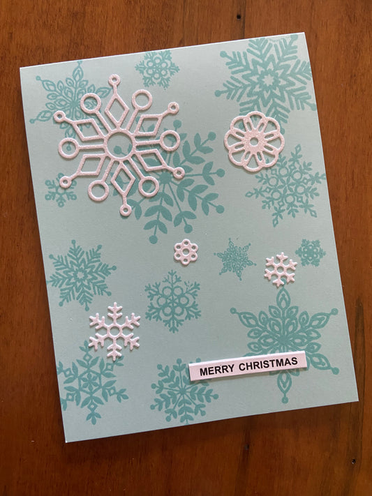 Handmade Christmas Card - Blue and White Snowflakes
