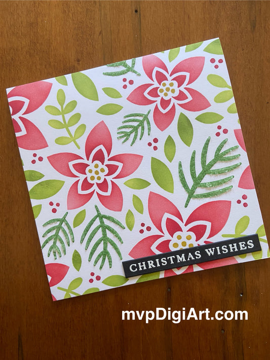 Elegant Handmade Christmas Card - Modern Poinsettia Design | Square Holiday Greeting
