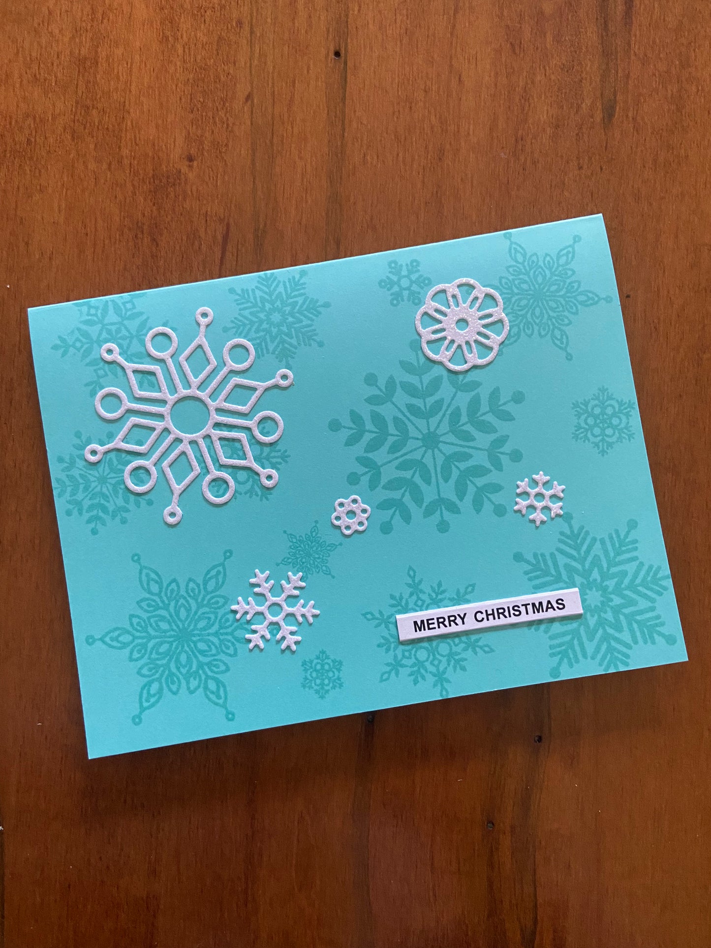 Handmade Christmas Card - Turquoise Snowflakes with Glitter Snowflake Accents