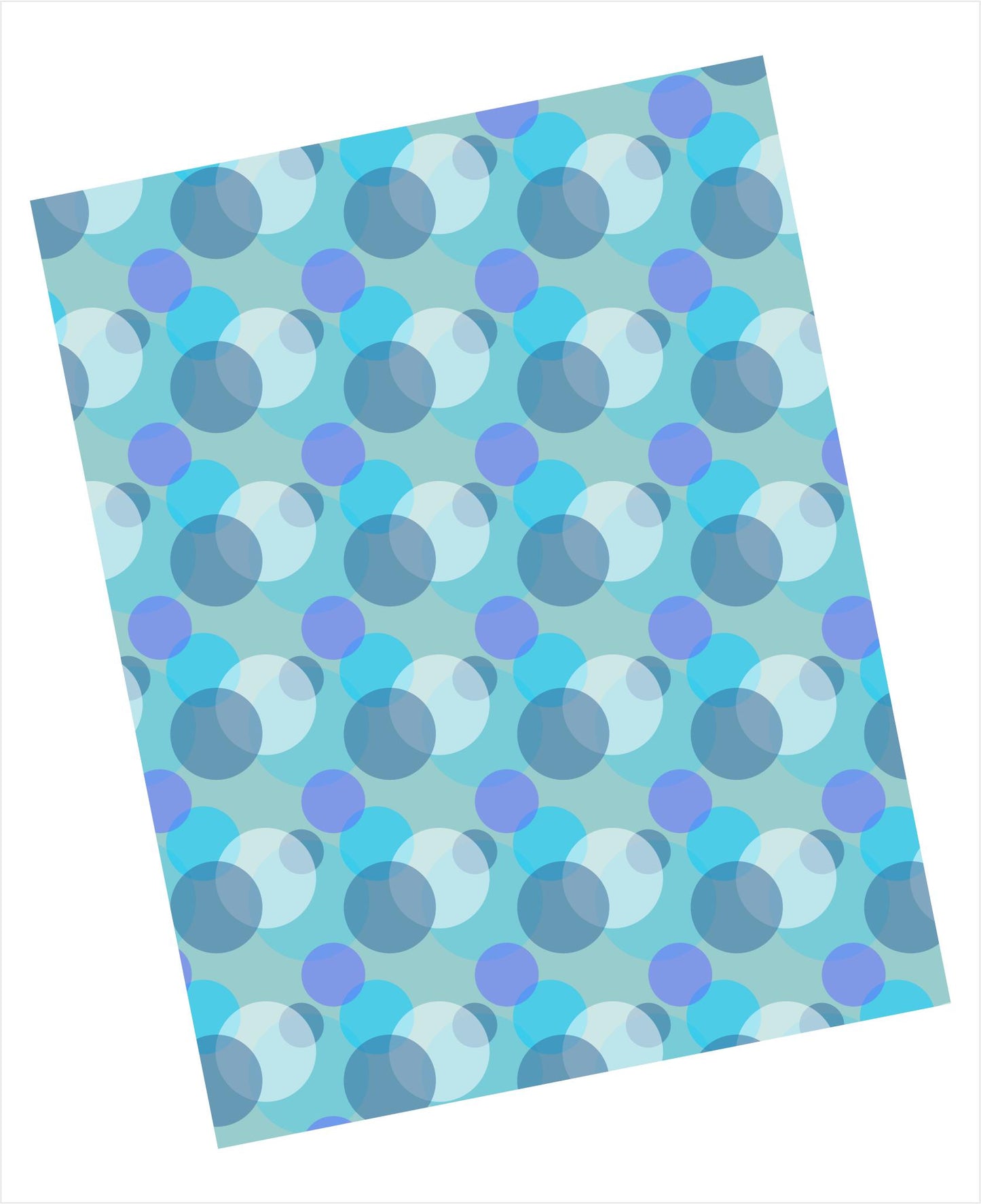 A greeny blue background with dots in laid out in a diagonal pattern. The dots are various sizes in greens, turquoise, purples and a transparent white.