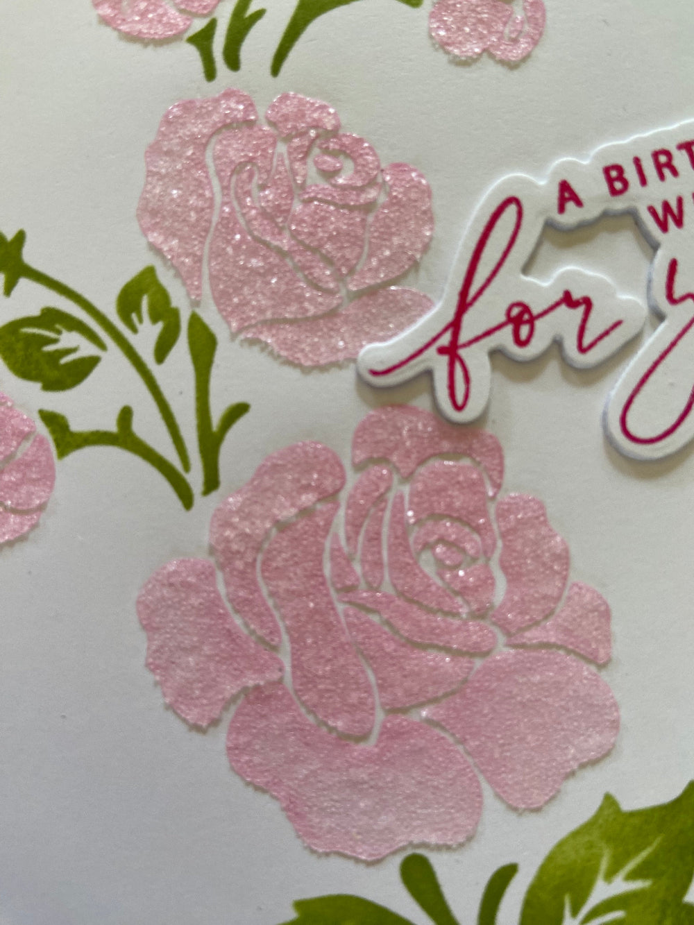 Pink Roses Birthday Card - Handmade 5x7 Embossed Design