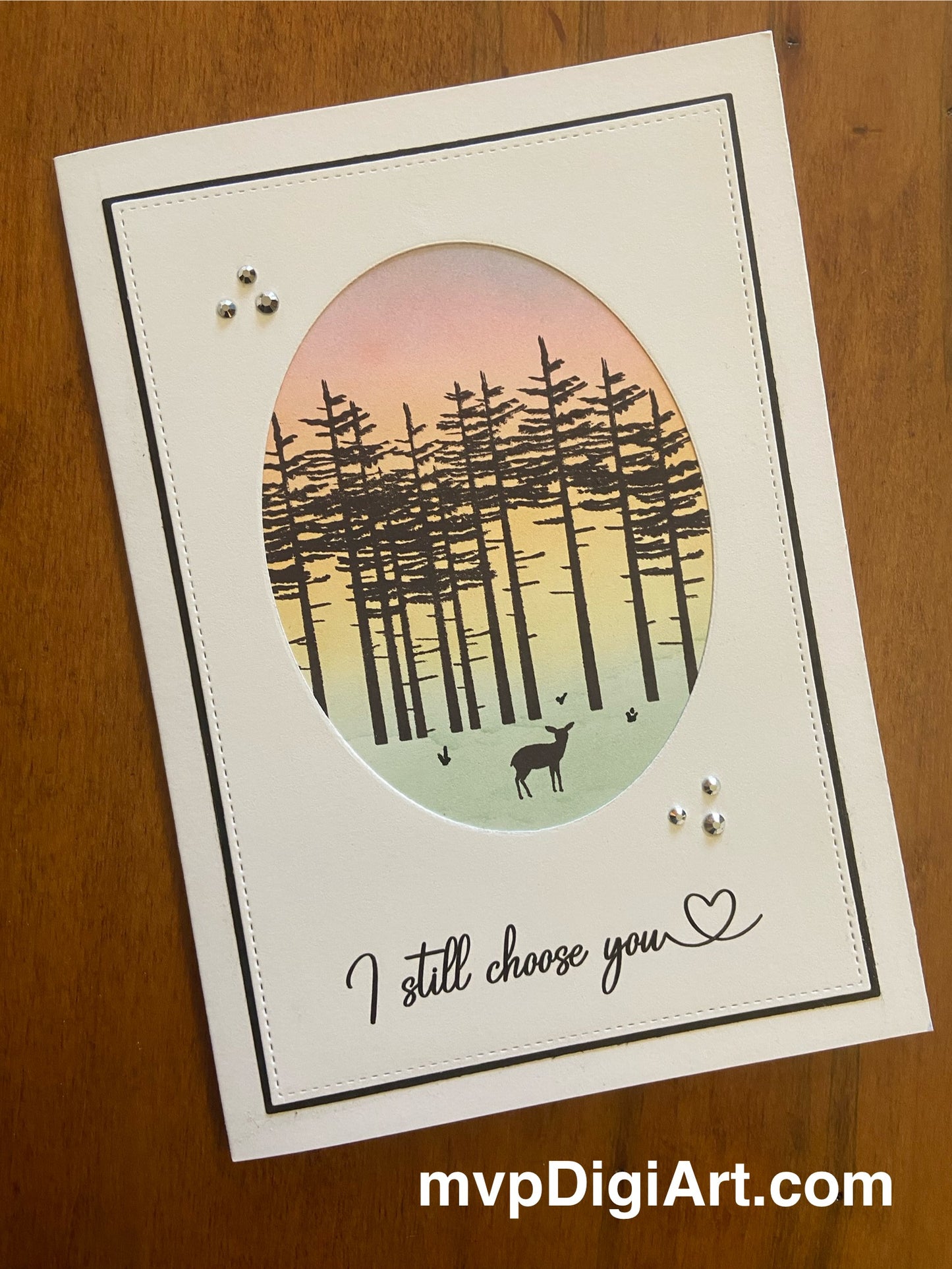 Handmade Anniversary Card | Silhouette Forest At Sunset | I Still Choose You