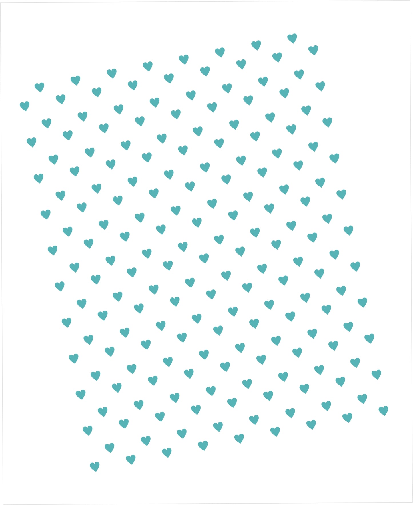 Pattern of small turquoise hearts on a white background