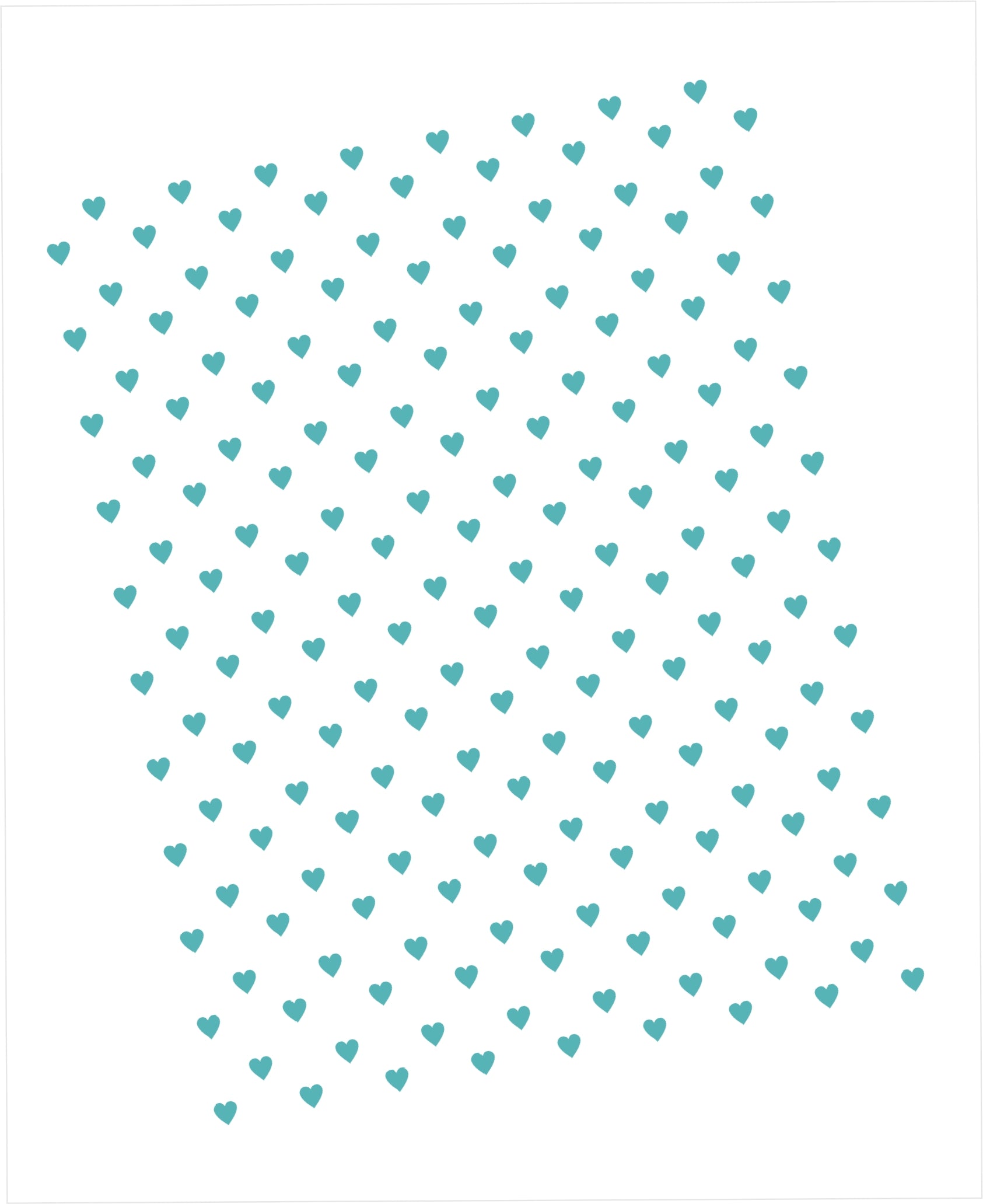 Pattern of small turquoise hearts on a white background