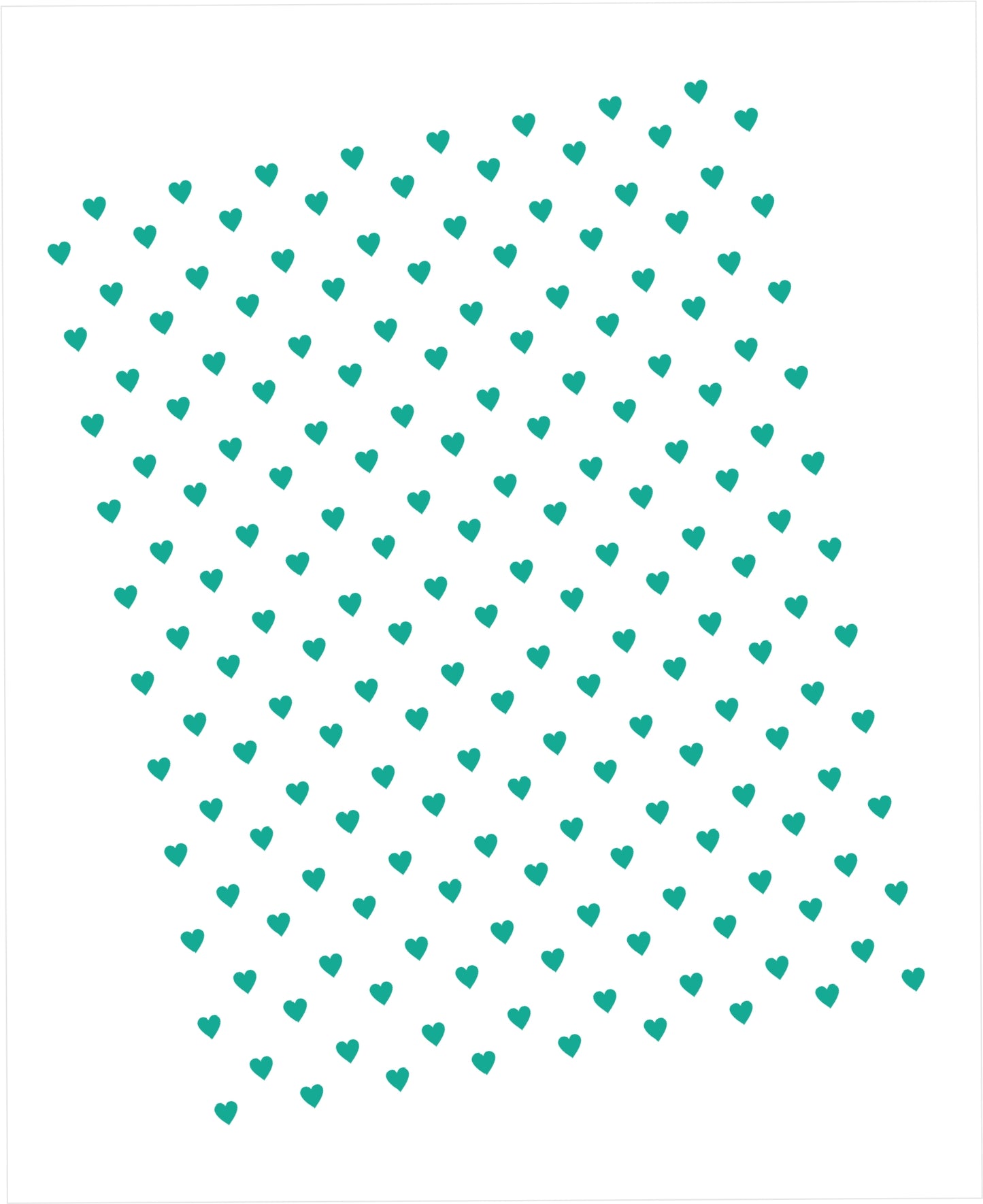 Pattern of small teal hearts on a white background