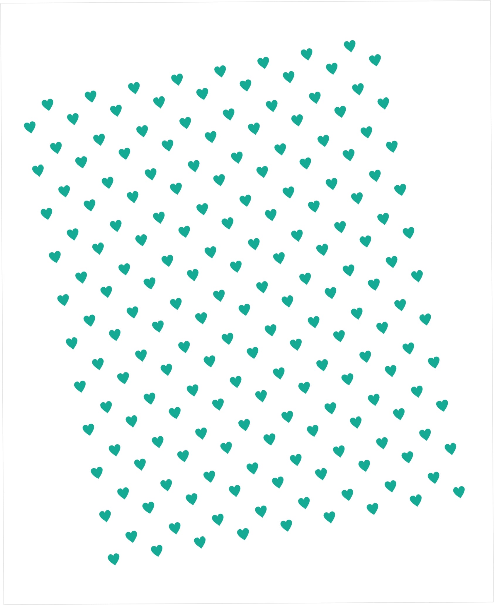 Pattern of small teal hearts on a white background