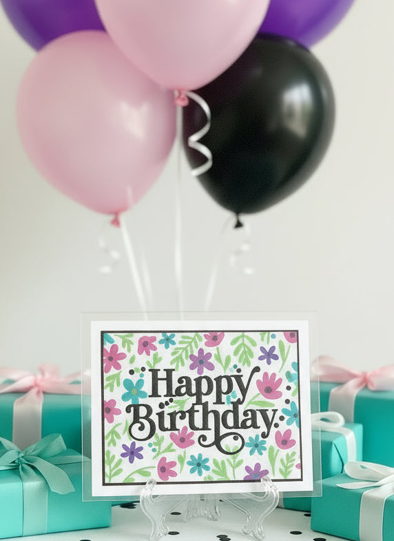 Handmade Metallic Floral Birthday Card | Modern Design