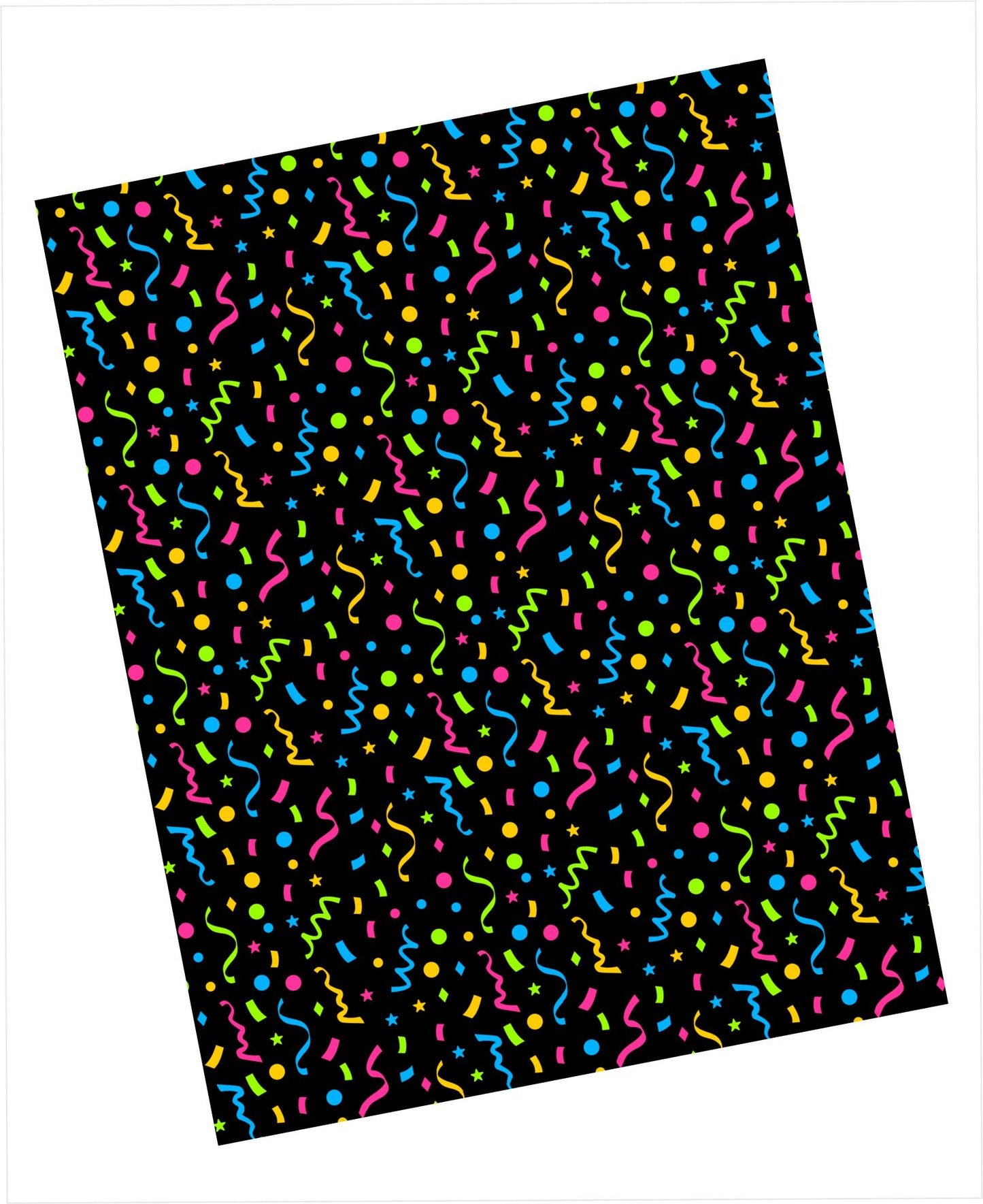 Colorful confetti pattern on a black background