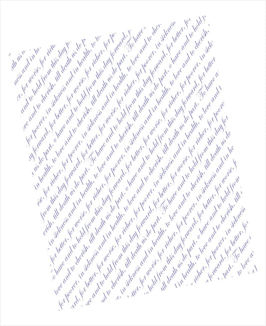 Soft navy blue wedding vows pattern on white