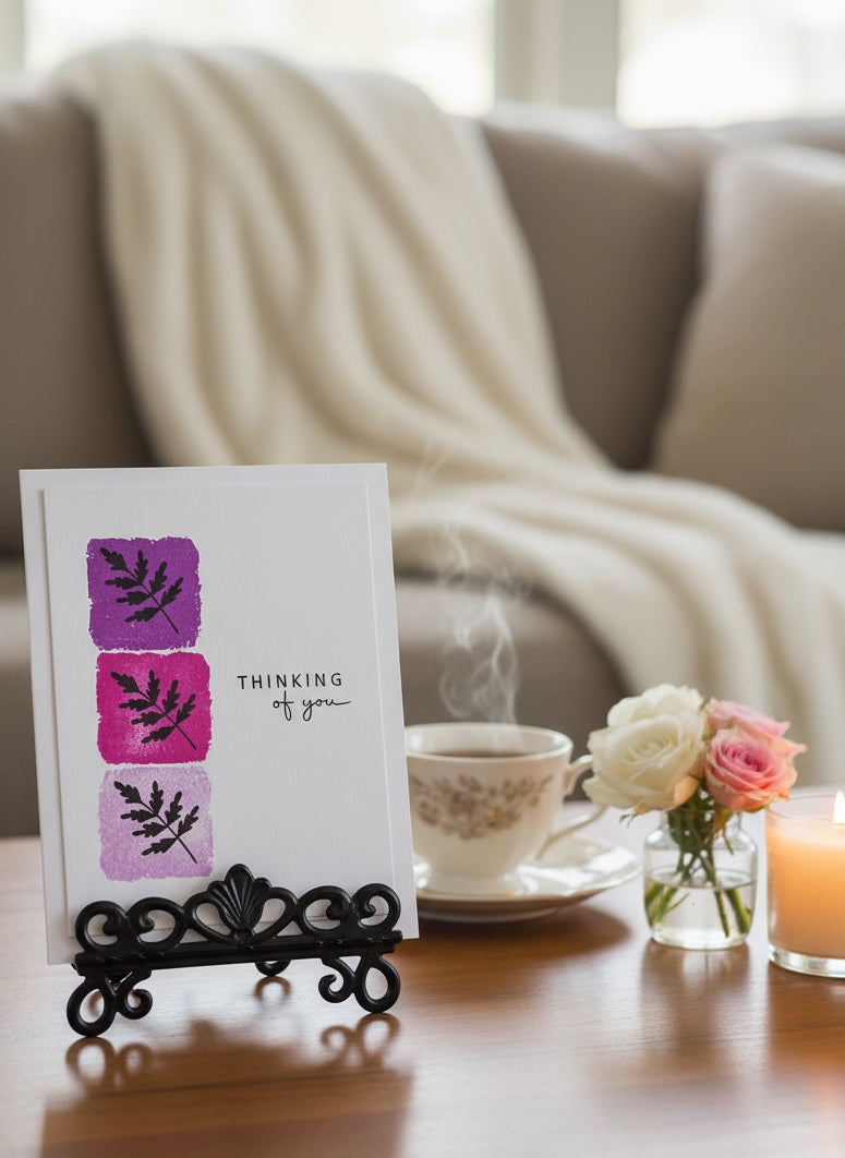 Handcrafted Thinking of You Note Card | Blocks & Silhouette Ferns Design