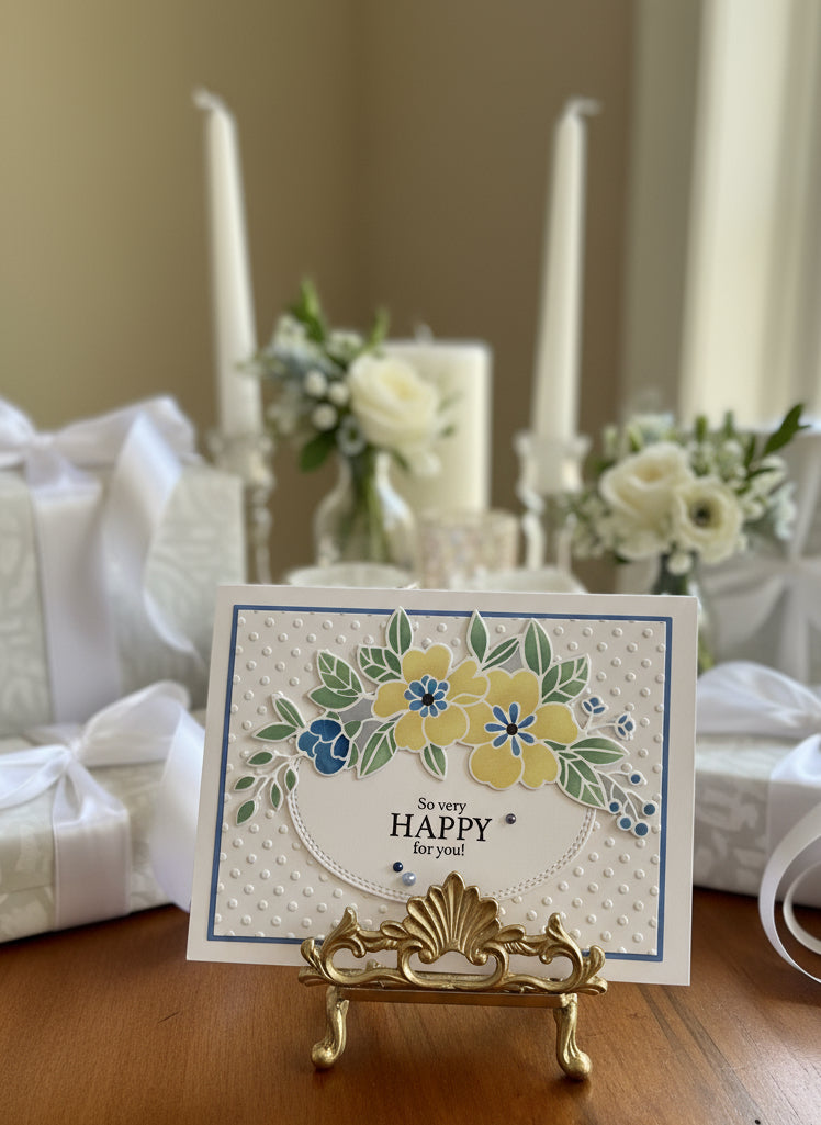 Card with floral design with wedding gifts