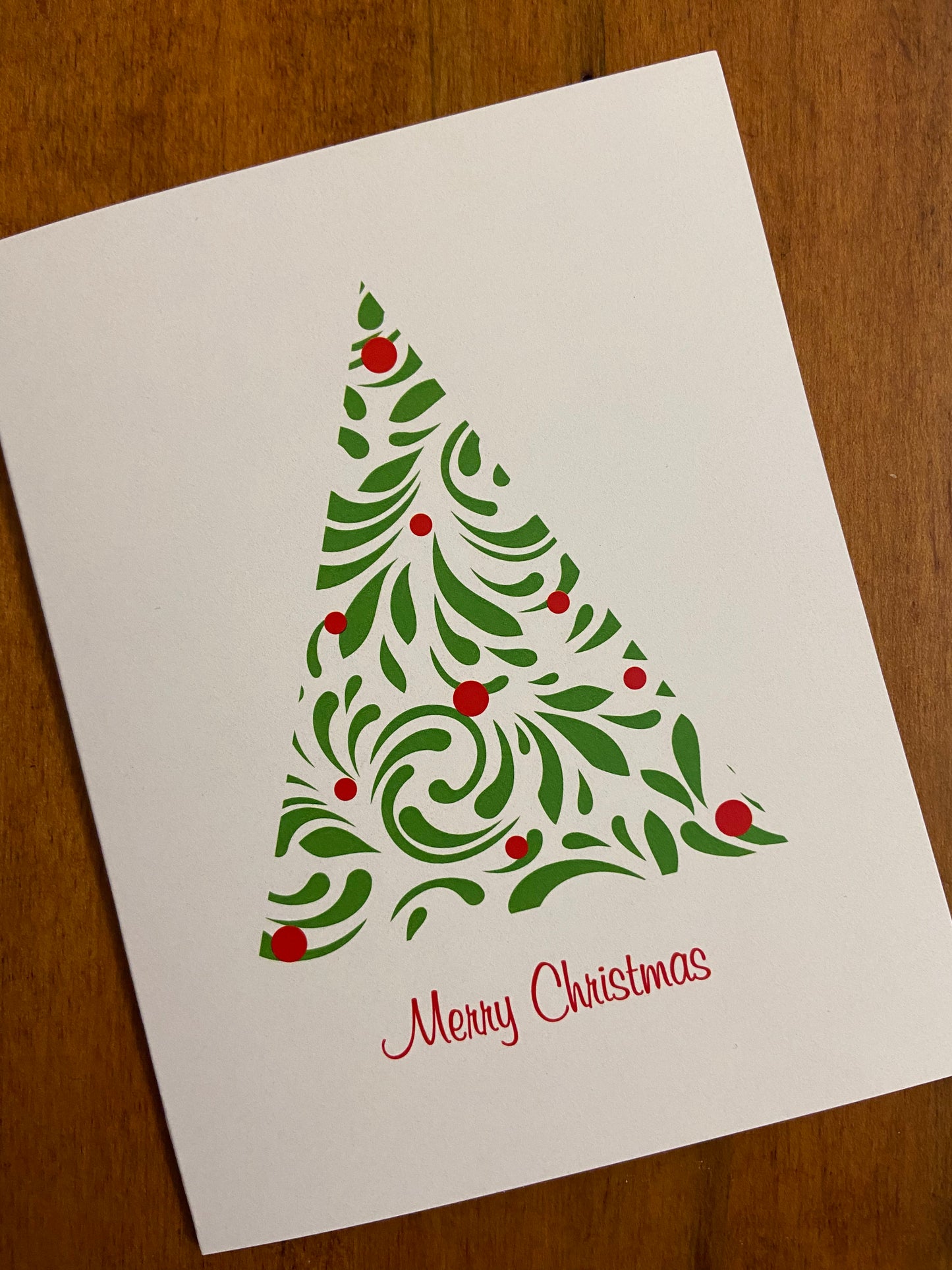 Modern Christmas Tree Card with Red Baubles | Commercially Printed