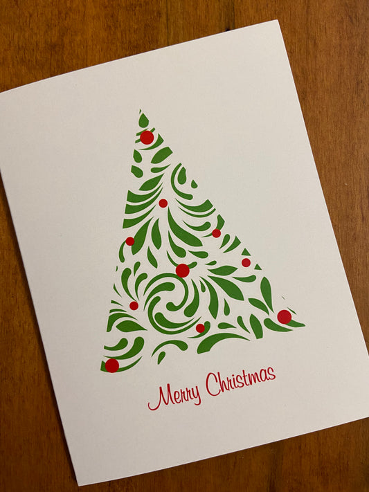 Modern Christmas Tree Card with Red Baubles | Commercially Printed