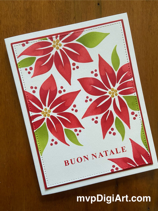 Handmade Italian Christmas Card |  Red Poinsettias | Buon Natale