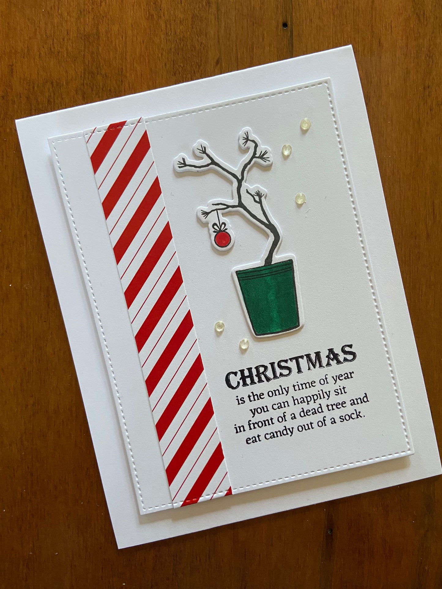 Handmade Christmas Card | “Charlie Brown Tree” with gems c13 SOLD and paid Nov 18