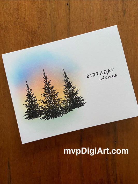 Handmade Sunset & Tree Silhouette Birthday Wishes Card