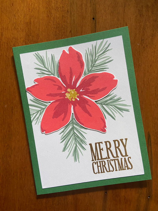 Poinsettia & Pine Sprigs Handmade Christmas Card