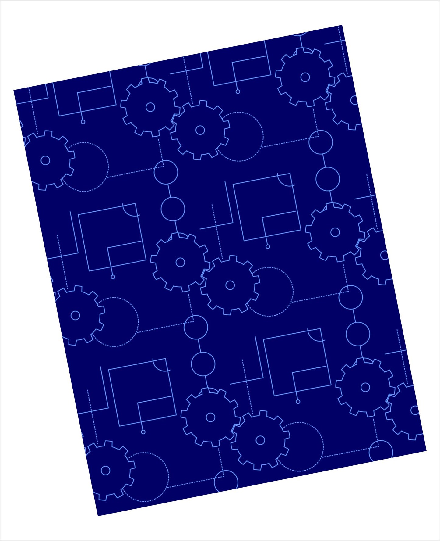 Dark Blue background with gears and schematic type images in baby blue