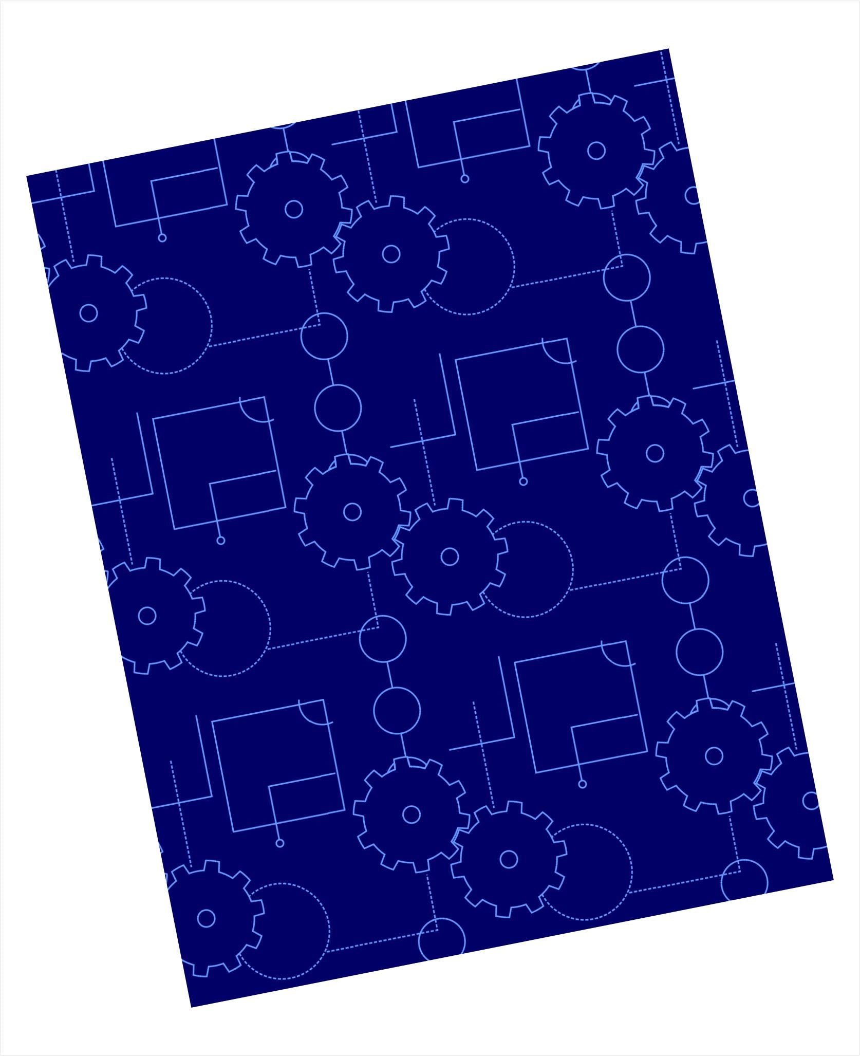 Dark Blue background with gears and schematic type images in baby blue