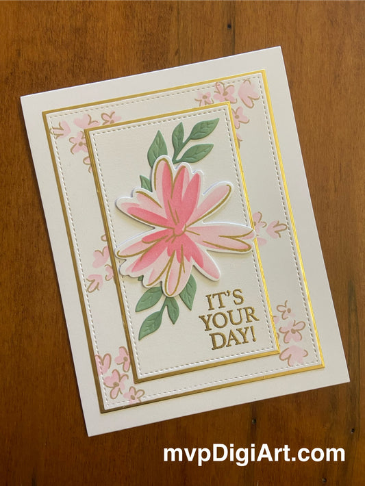 Handmade Pink and Gold Floral Celebration Card | It's Your Day