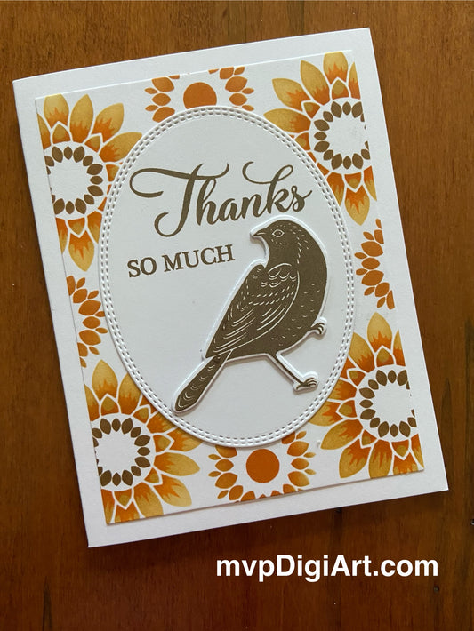 Sunflowers & Bird Thanks So Much Card