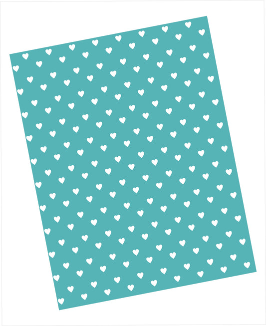 Teal paper with tiny white heart pattern