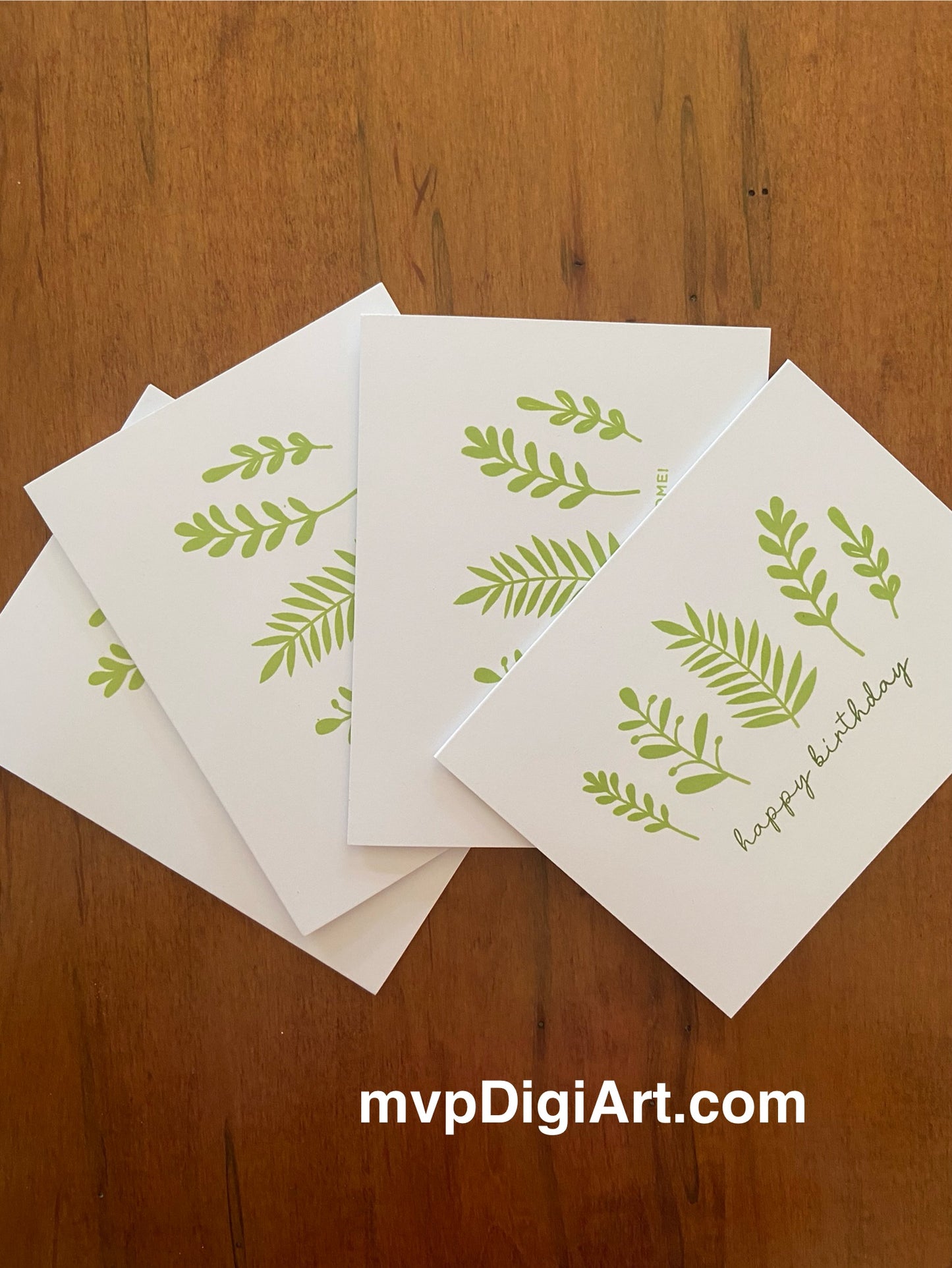 Handmade all occasion card set with botanical foliage design - 4 greeting cards with white envelopes.