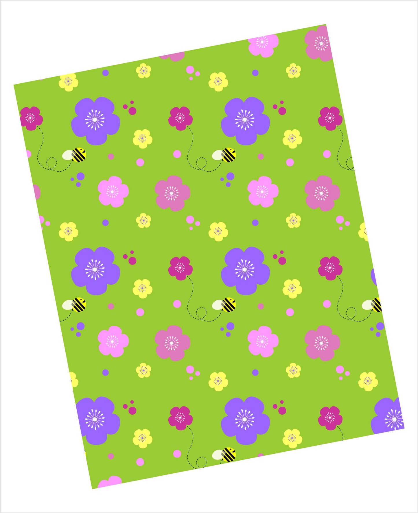 Bees and blooms pattern on martian green