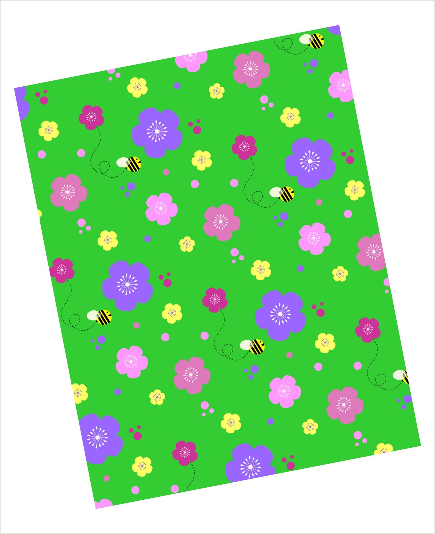 Bees and blooms pattern on spring green