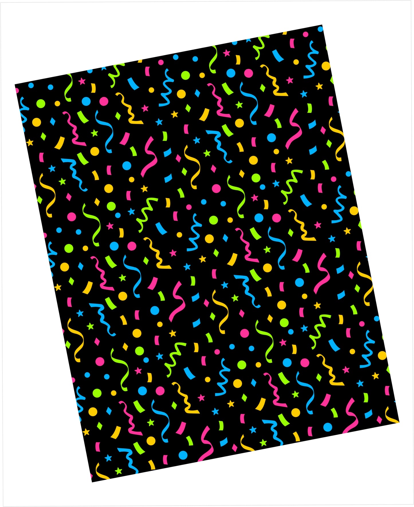 Colorful confetti pattern on a black background
