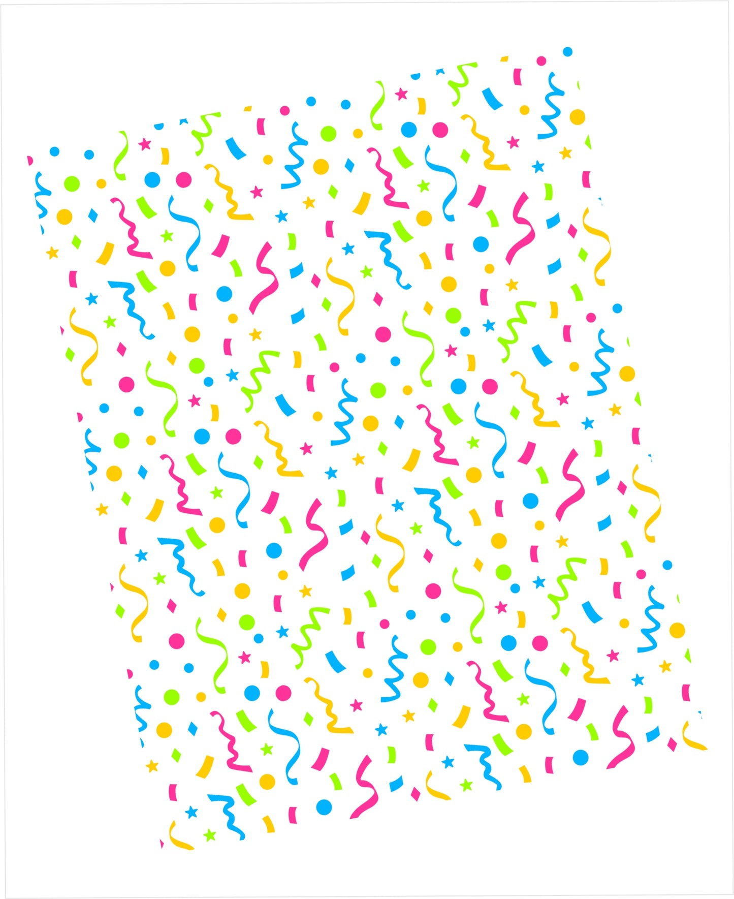 Colorful confetti pattern on a white background