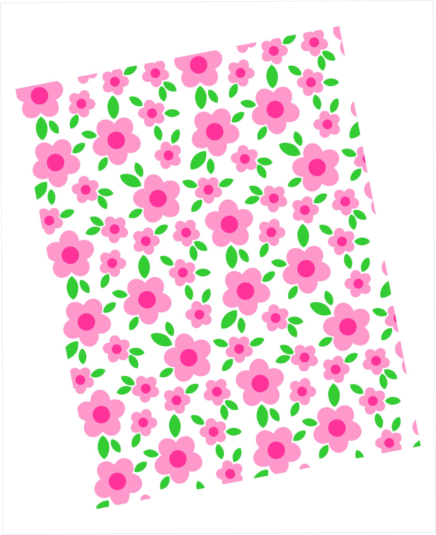 Cardstock with pink daisy and leaf pattern on white