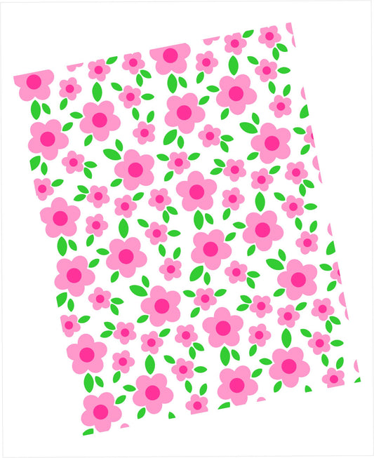 Cardstock with pink daisy and leaf pattern on white