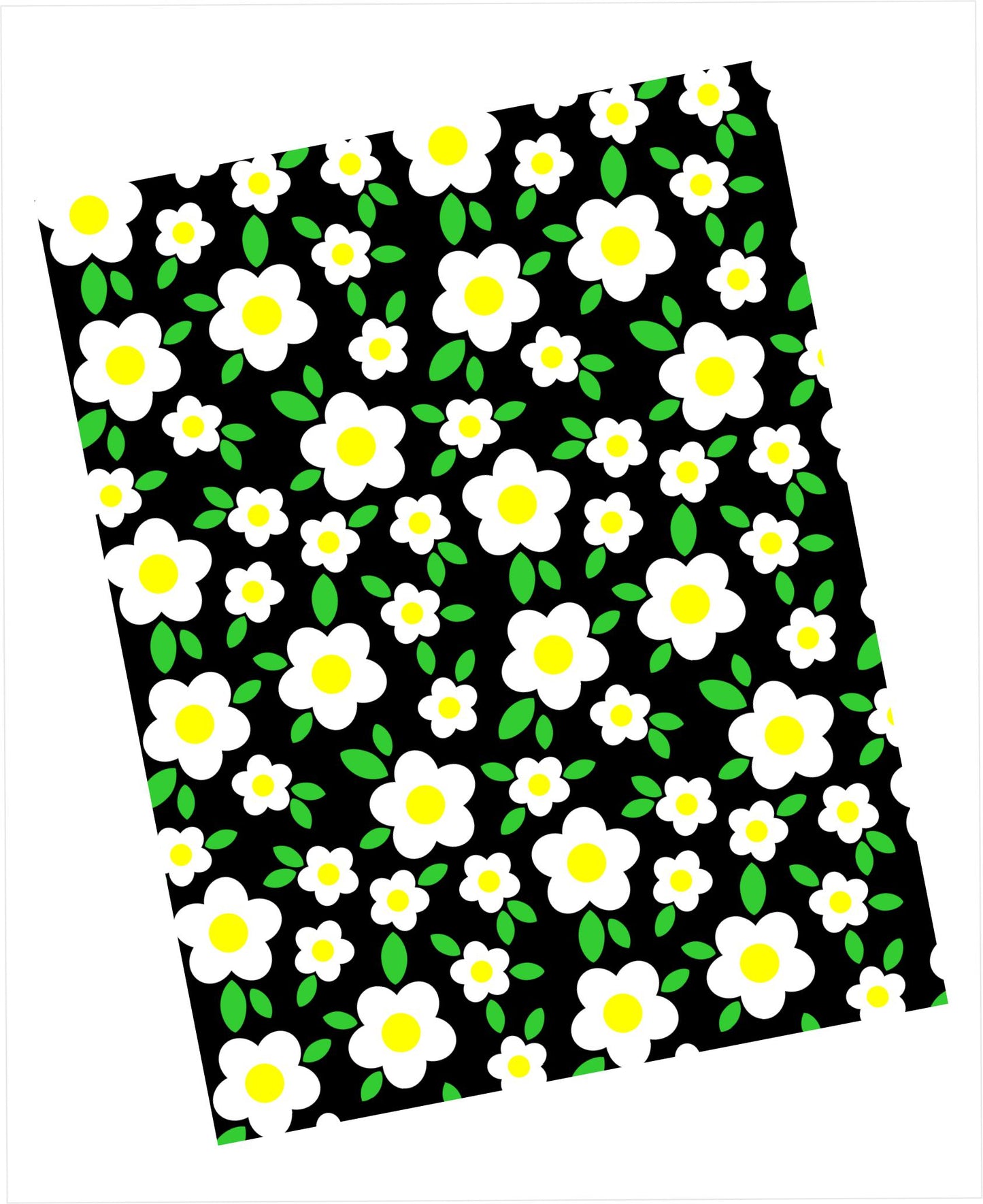 White daisy leaf pattern on black