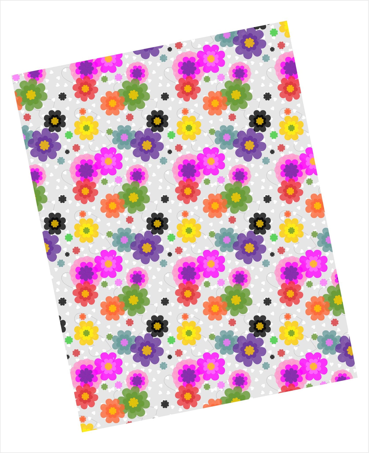 Flowers and hearts pattern on grey