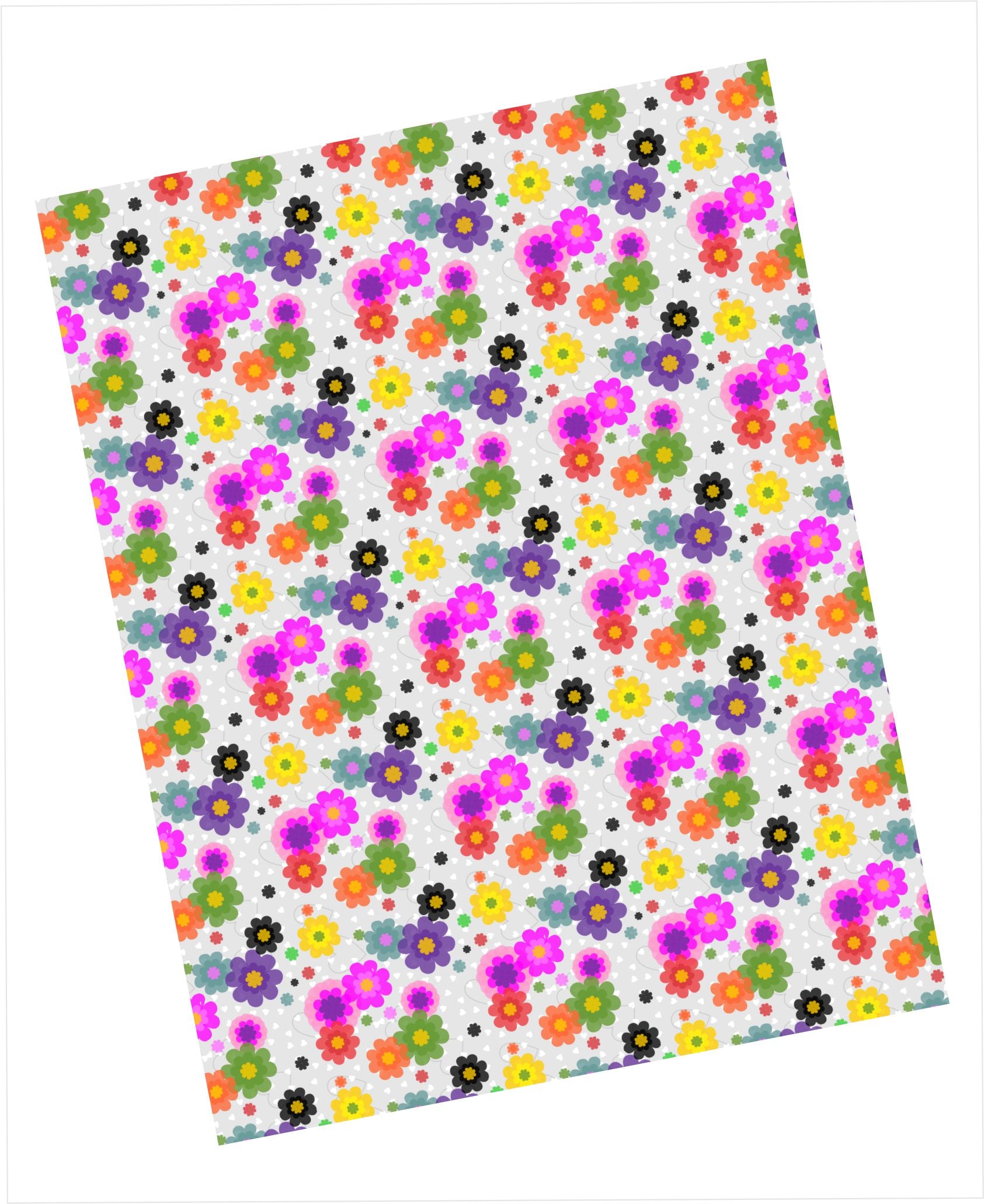 Cardstock with assorted flowers and hearts pattern on light grey 
