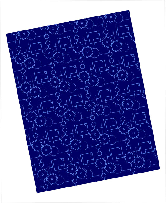 Cardstock with baby blue gears pattern on navy blue