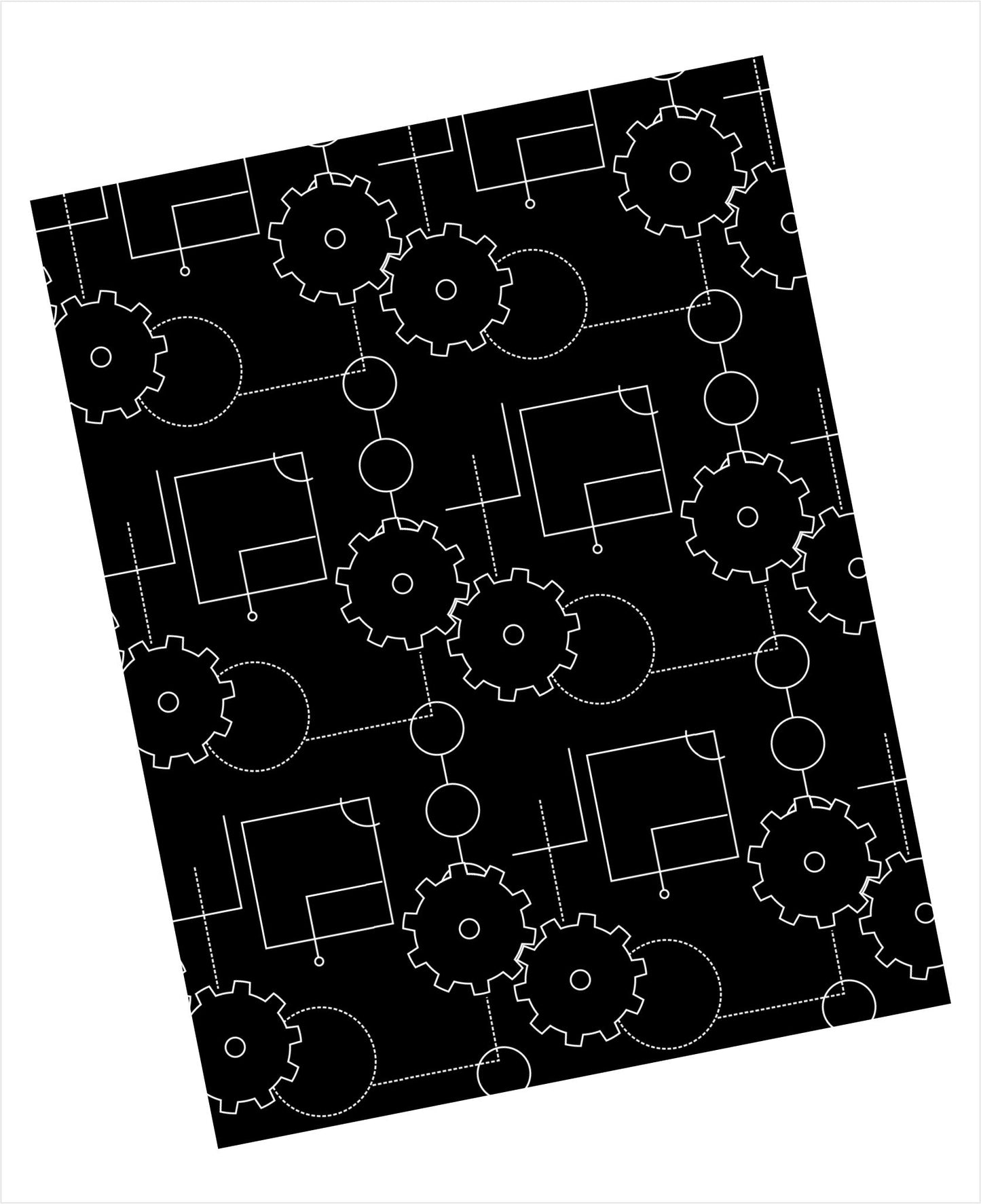 White gears pattern on black