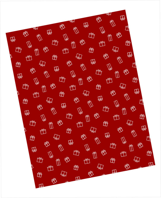 Cardstock with white gift box pattern on earthy red background