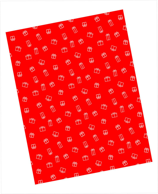 Cardstock with white gift box pattern on red background