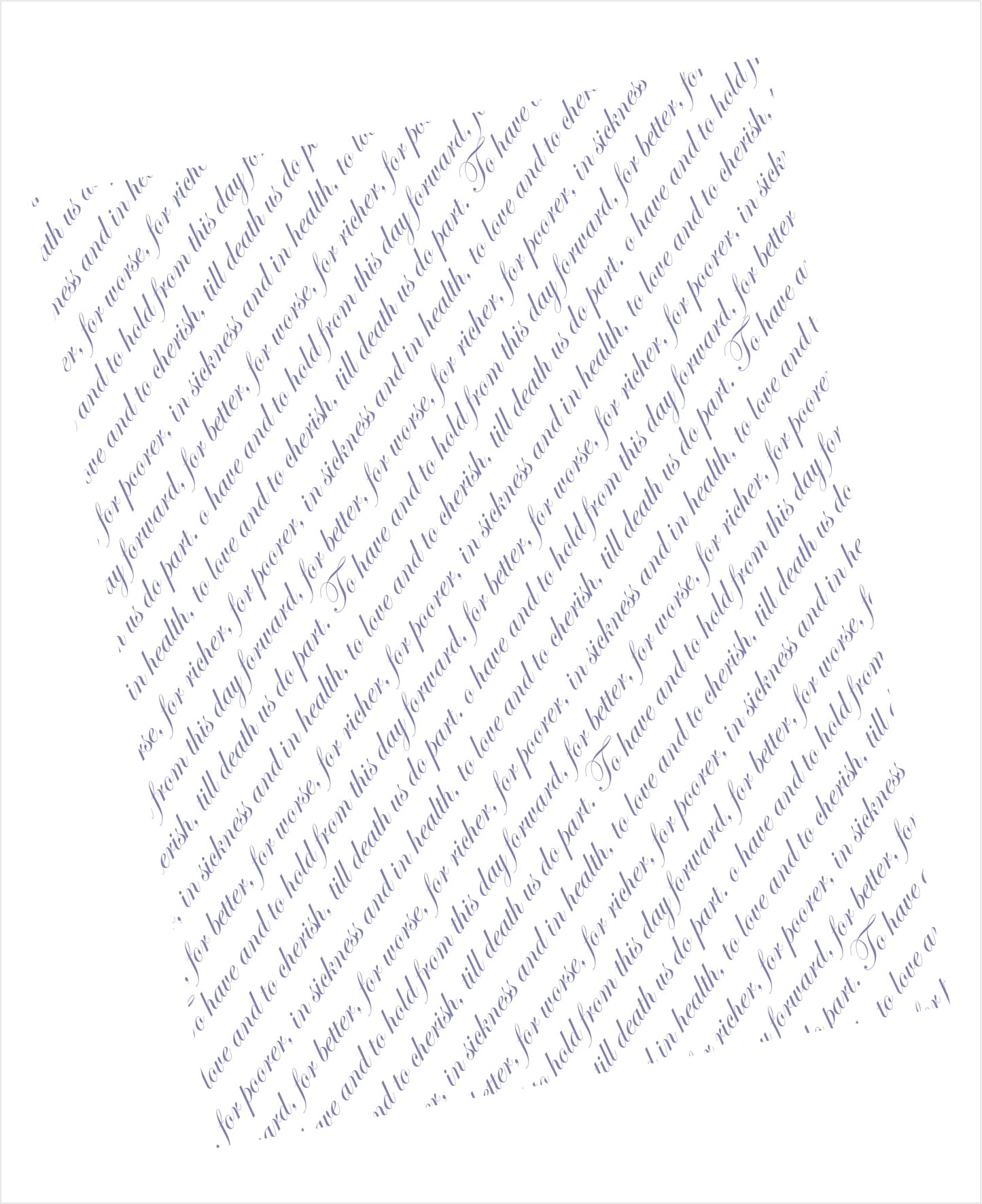 Soft navy blue wedding vows pattern on white