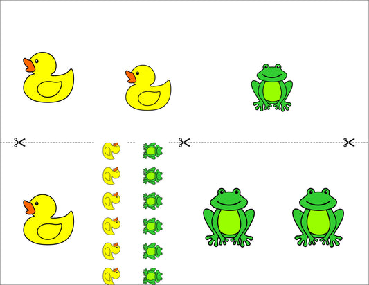 Duck and Frog Cut and Create Sheet - full colour print featuring playful duck and frog characters on premium 100 lb cardstock, die-cut ready for ovals, rectangles, squares and circles