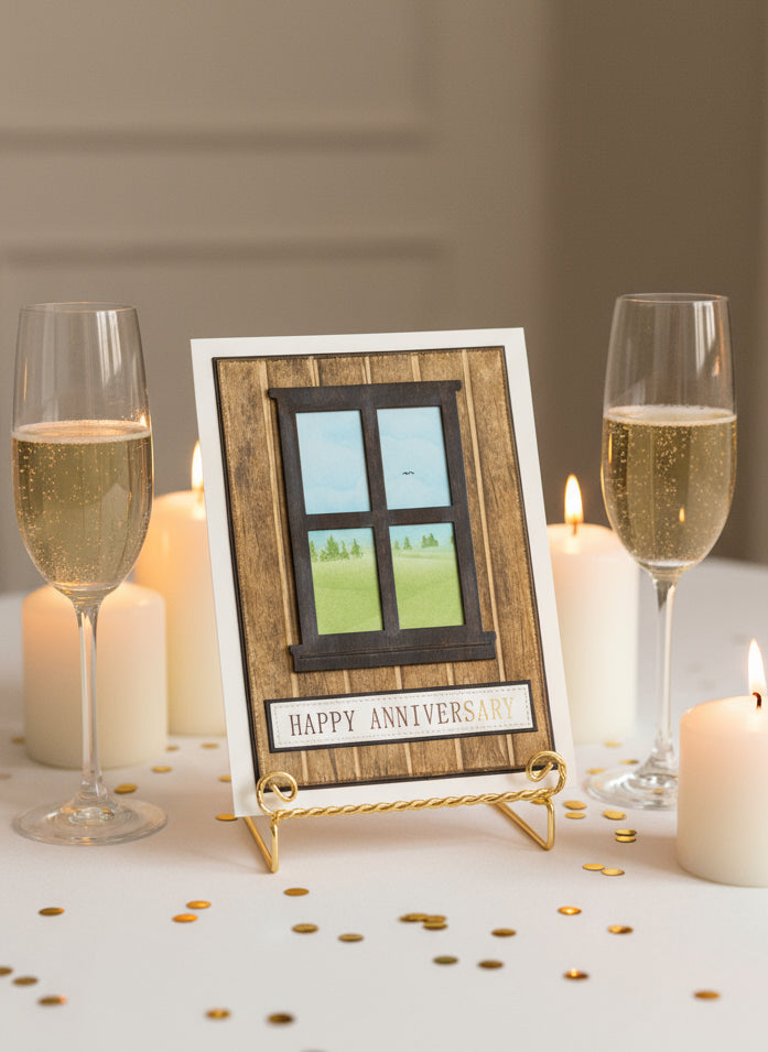 Window to Nature Anniversary Card - Handmade Wood Panel Design