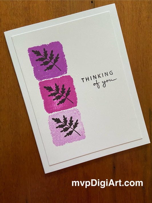Handcrafted Thinking of You Note Card | Blocks & Silhouette Ferns Design